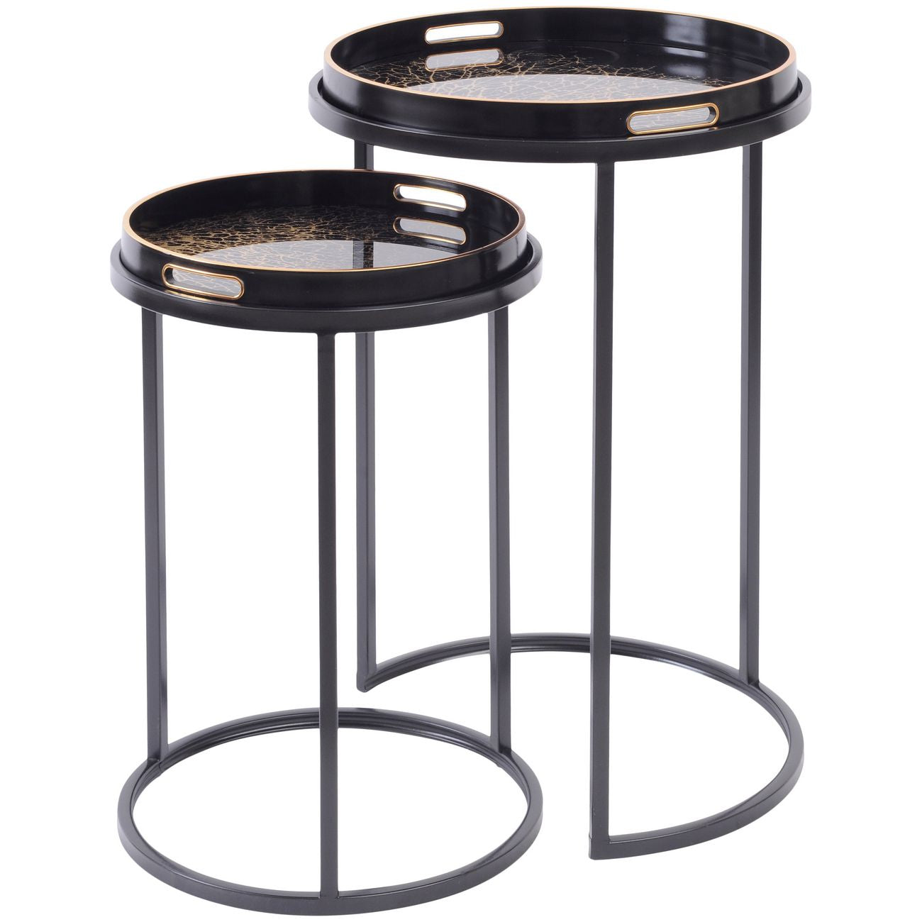 Set of 2 Black & Gold Coral Design Side Tables